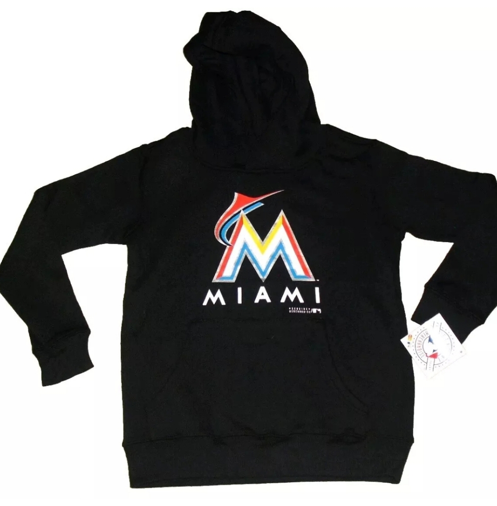 Miami Marlins Black Kids Youth Black Hoodie Sweatshirt sz. 8 Small New Tags Mlb
